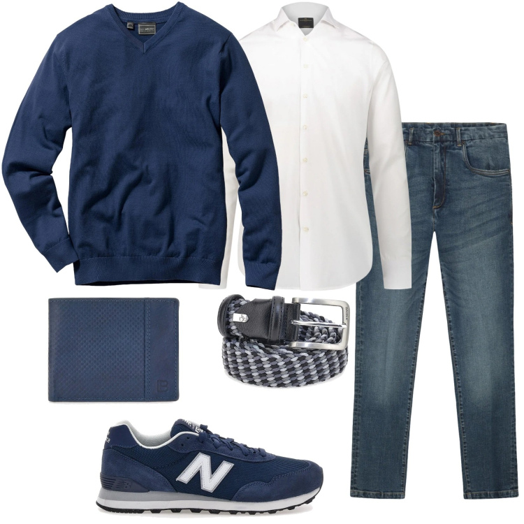 Outfit uomo - Total look #2380458. Stile Casual per Ufficio. Abbinamento con maglieria, sneakers, jeans, camicie, portafogli, cinture.