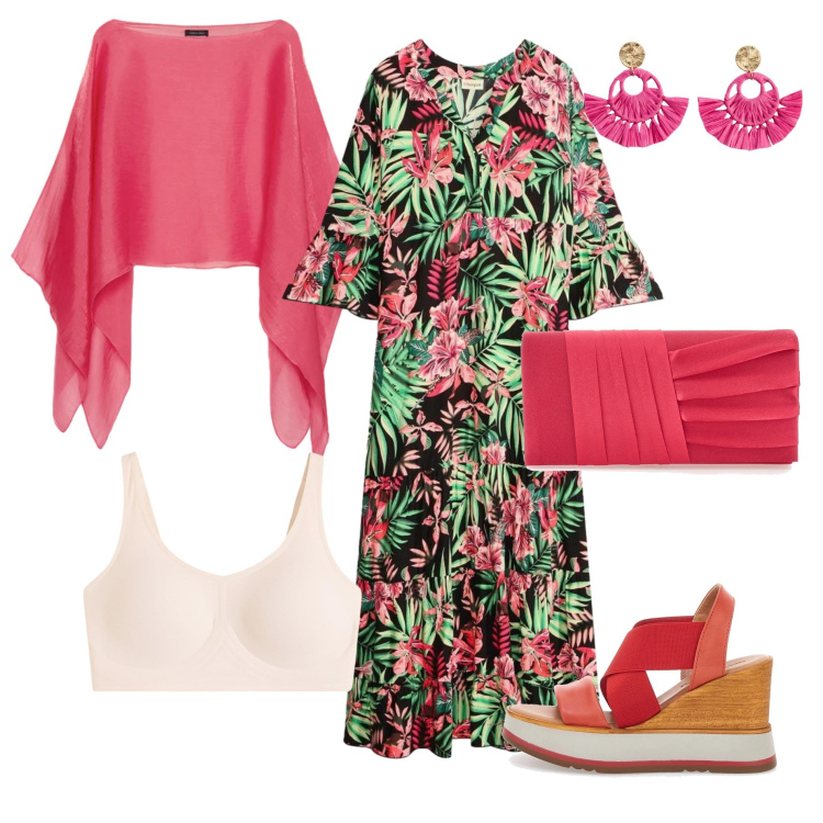 Outfit donna - Armocromia Primavera brillante. Stile Casual per Tutti i giorni. Abbinamento con reggiseni, orecchini, vestiti lunghi, blazer, sandali col tacco, pochette.