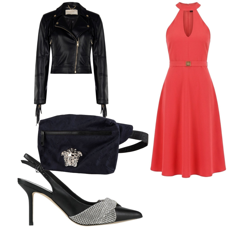 Outfit donna - Il vestito corallo. Stile Glamour per Serata fuori. Abbinamento con décolleté, marsupi, giacche, vestiti midi/longuette.
