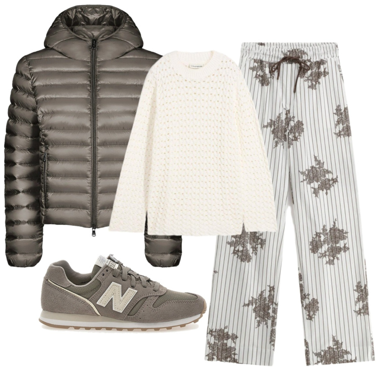 Outfit donna - Total look #2380473. Stile Basic per Ufficio. Abbinamento con maglieria, pantaloni a palazzo, bomber, sneakers.