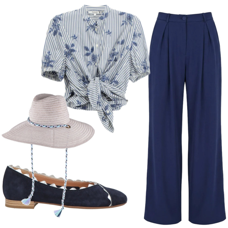 Outfit donna - Total look #2380481. Stile Romantica per Tutti i giorni. Abbinamento con cappelli, ballerine, camicie a manica corta, pantaloni a palazzo.