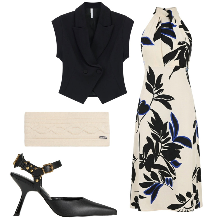 Outfit donna - Total look #2380483. Stile Trendy per Serata fuori. Abbinamento con décolleté, gilet, vestiti midi/longuette, accessori per capelli.