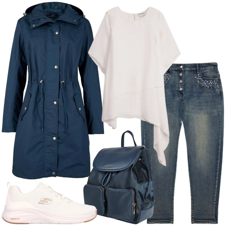 Outfit donna - Adatta al lavoro. Stile Basic per Tutti i giorni. Abbinamento con zaini, bluse, parka, jeans, sneakers.