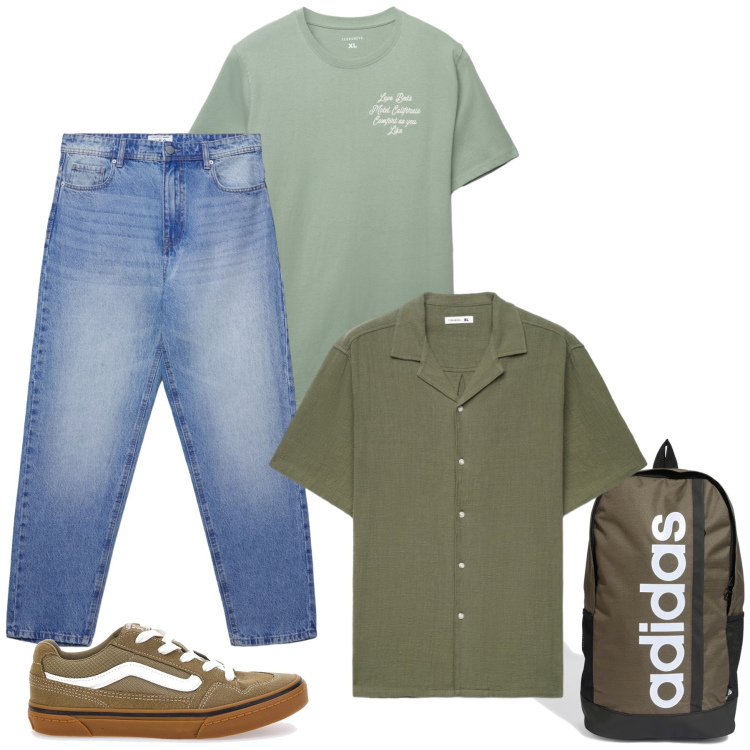 Outfit uomo - Urban Safari. Stile Urban per Tutti i giorni. Abbinamento con borse sportive, sneakers, t-shirt, jeans, camicie a manica corta.