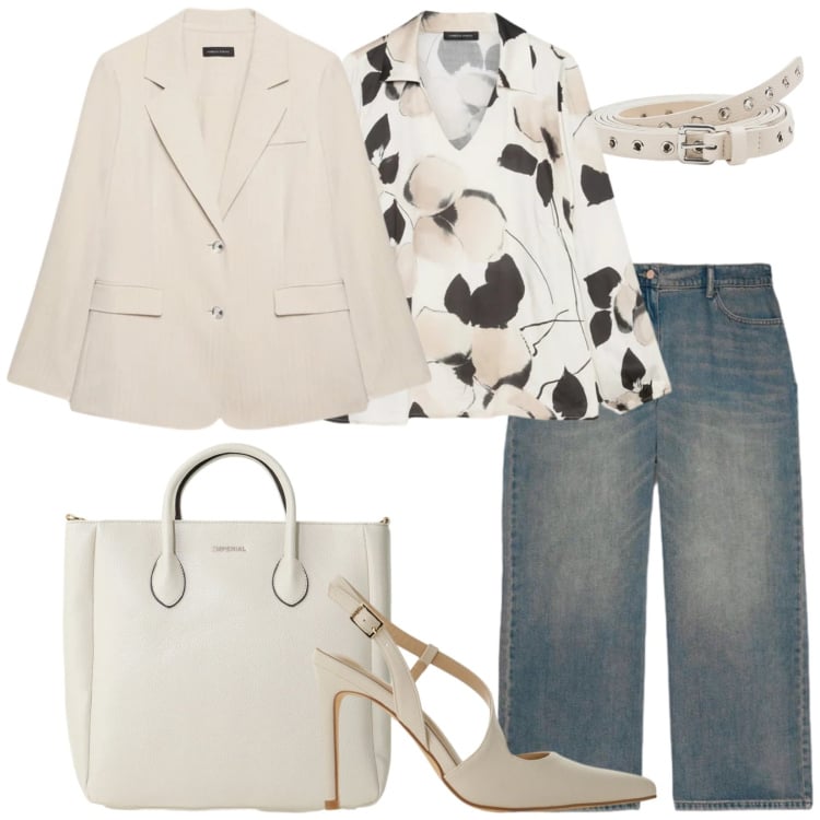 Outfit donna - Con le amiche. Stile Casual chic per Serata fuori. Abbinamento con bluse, jeans, blazer, décolleté, borse a tracolla, cinture.