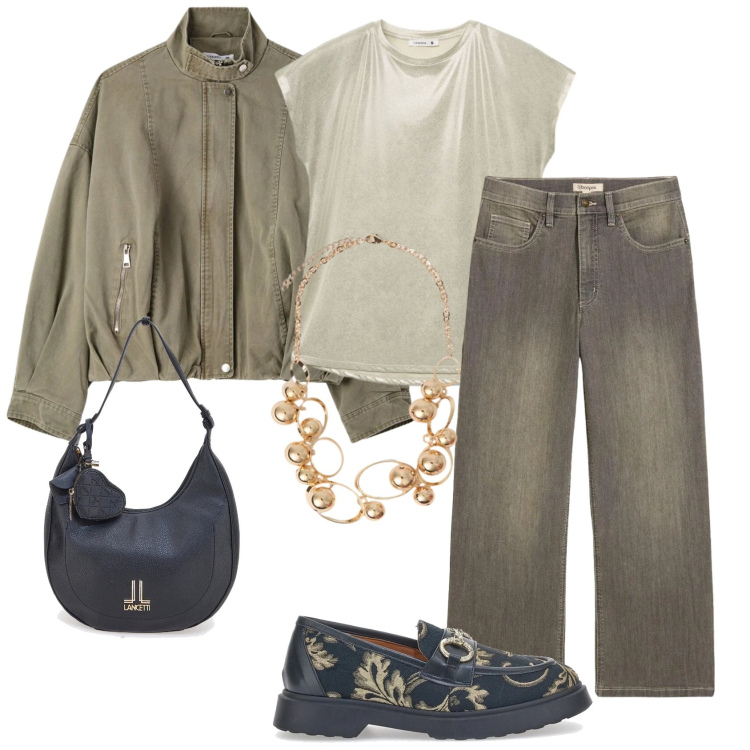 Outfit donna - Mocassini in devoré. Stile Glamour per Tutti i giorni. Abbinamento con jeans, bomber, t-shirt, collane, borse a spalla, mocassini.