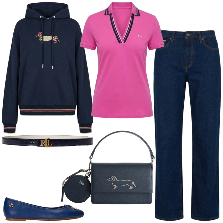 Outfit donna - Sorbetto Mood - Harmont & Blaine. Stile Sporty chic per Tutti i giorni. Abbinamento con felpe con cappuccio, jeans, polo, borse a tracolla, ballerine, cinture.