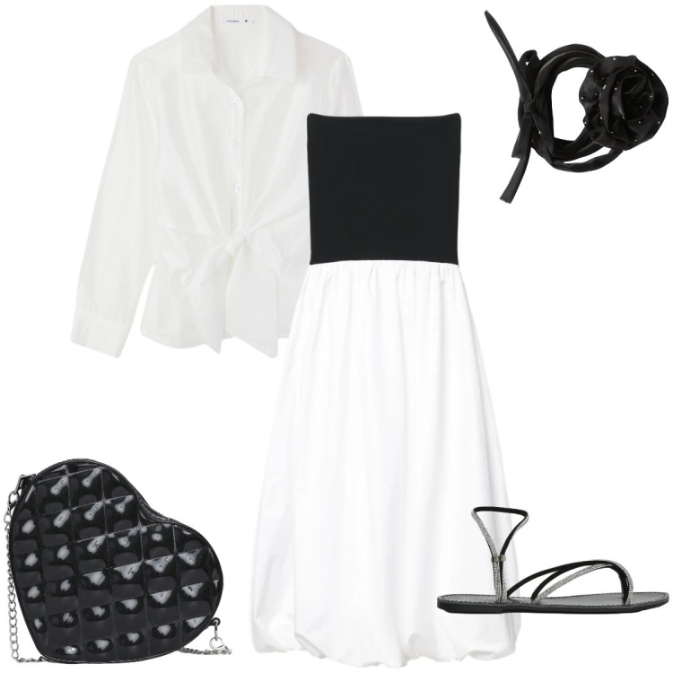 Outfit donna - Completo Terranova. Stile Casual chic per Serata fuori. Abbinamento con vestiti midi/longuette, camicie, sandali, collane, borse a tracolla.
