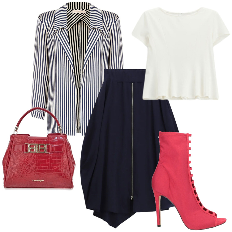 Outfit donna - Aperitime. Stile Glamour per Tutti i giorni. Abbinamento con stivaletti, gonne longuette, top, blazer, borse a mano.