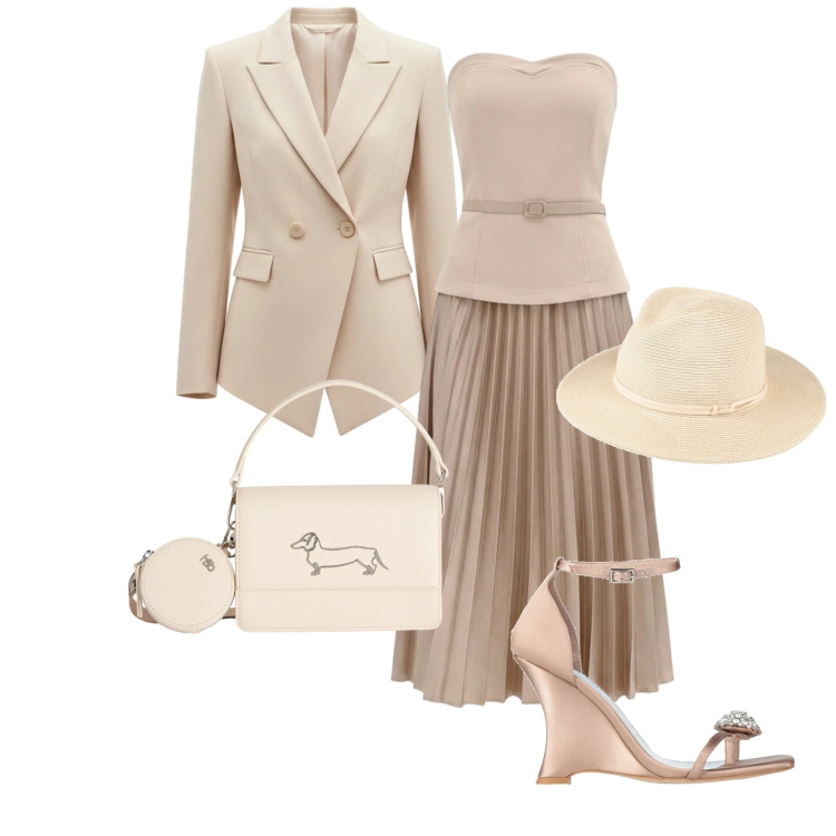Outfit donna - Total look #2380525. Stile Bon Ton per Cerimonia. Abbinamento con ciabatte, cappelli, borse a tracolla, vestiti midi/longuette, blazer.