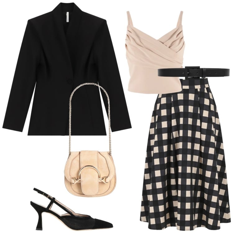 Outfit donna - Cerimonia. Stile Chic per Cerimonia. Abbinamento con marsupi, décolleté, blazer, gonne longuette, canottiere, cinture.
