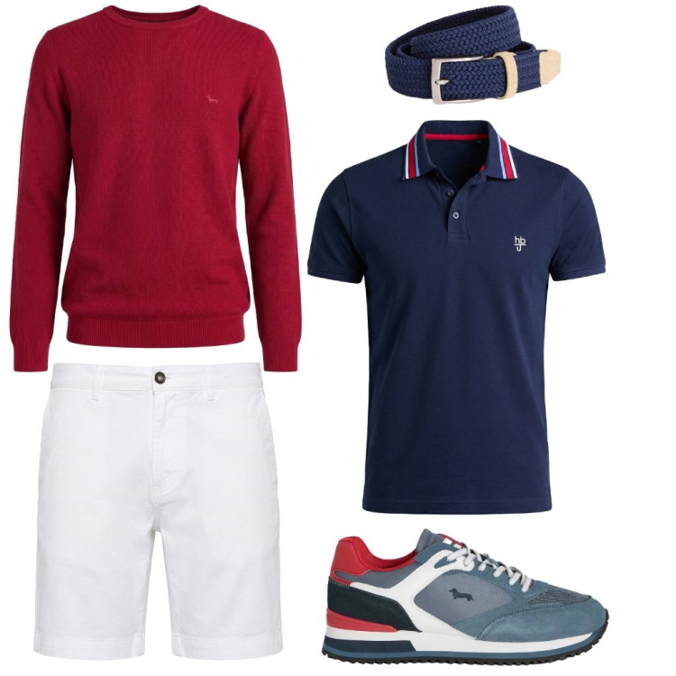 Outfit uomo - #adesso.punto. Stile Urban per Tutti i giorni. Abbinamento con cinture, pullovers, bermuda, polo, sneakers.