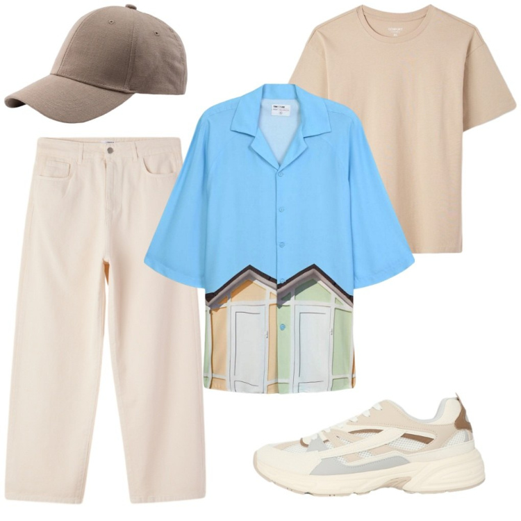 Outfit uomo - @Rimini.it. Stile Urban per Tutti i giorni. Abbinamento con sneakers, camicie a manica corta, pantaloni, t-shirt, cappelli con visiera.