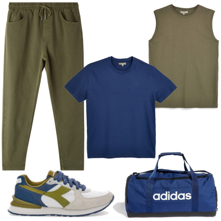Outfit uomo - #alle.17.00. Stile Urban per Tutti i giorni. Abbinamento con pantaloni, sneakers, canottiere, t-shirt, borse sportive.