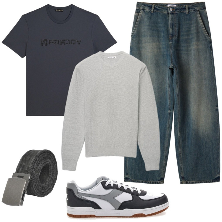 Outfit uomo - #ci.sono. Stile Urban per Tutti i giorni. Abbinamento con cinture, maglieria, jeans, t-shirt, sneakers.