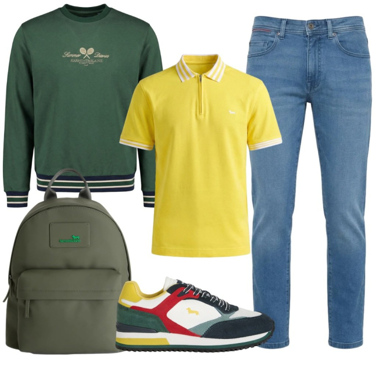 Outfit uomo - # a.colori. Stile Urban per Tutti i giorni. Abbinamento con sneakers, felpe, borse sportive, polo, jeans slim fit.