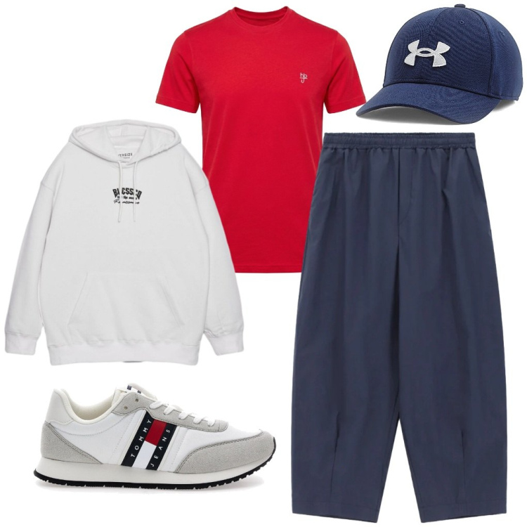 Outfit uomo - #con.la.felpa. Stile Urban per Tutti i giorni. Abbinamento con felpe con cappuccio, pantaloni, t-shirt, cappelli, sneakers.