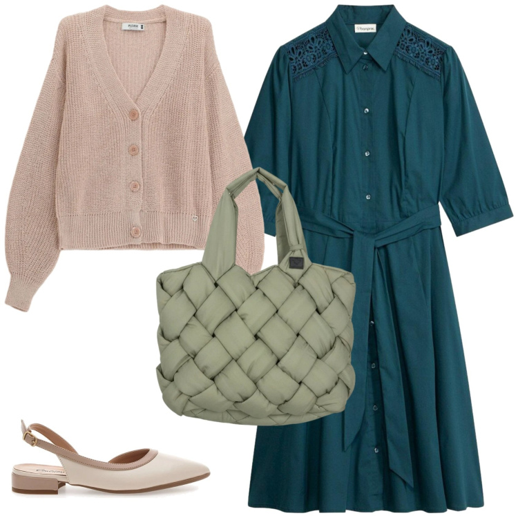 Outfit donna - Il vestito chemisier primaverile. Stile Romantica per Tutti i giorni. Abbinamento con vestiti chemisier, cardigans, borse tote, ballerine.