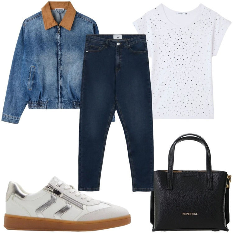 Outfit donna - Total look #2380630. Stile Casual per Tutti i giorni. Abbinamento con sneakers, t-shirt, jeans skinny, cappotti, borse a tracolla.