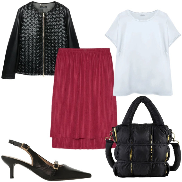 Outfit donna - Total look #2380632. Stile Trendy per Tutti i giorni. Abbinamento con blazer, gonne, t-shirt, sandali col tacco, borse a mano.