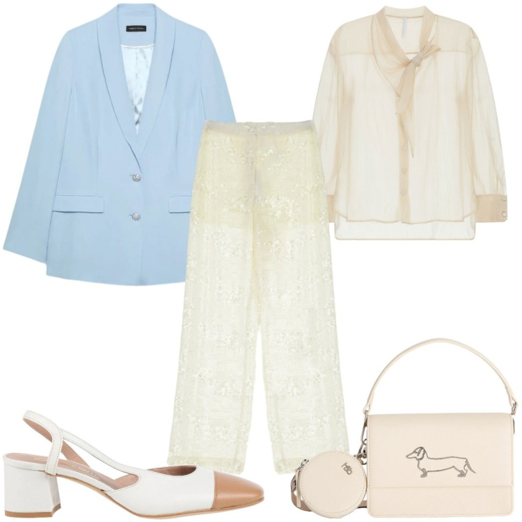 Outfit donna - Total look #2380635. Stile Boho per Tutti i giorni. Abbinamento con décolleté, blazer, borse a tracolla, pantaloni a palazzo, camicie.
