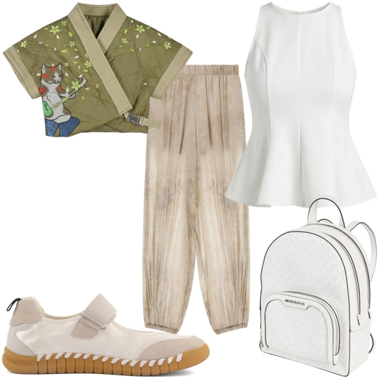 Outfit donna - Total look #2380636. Stile Etnico per Tutti i giorni. Abbinamento con zaini, pantaloni, canottiere, kimono, ballerine.