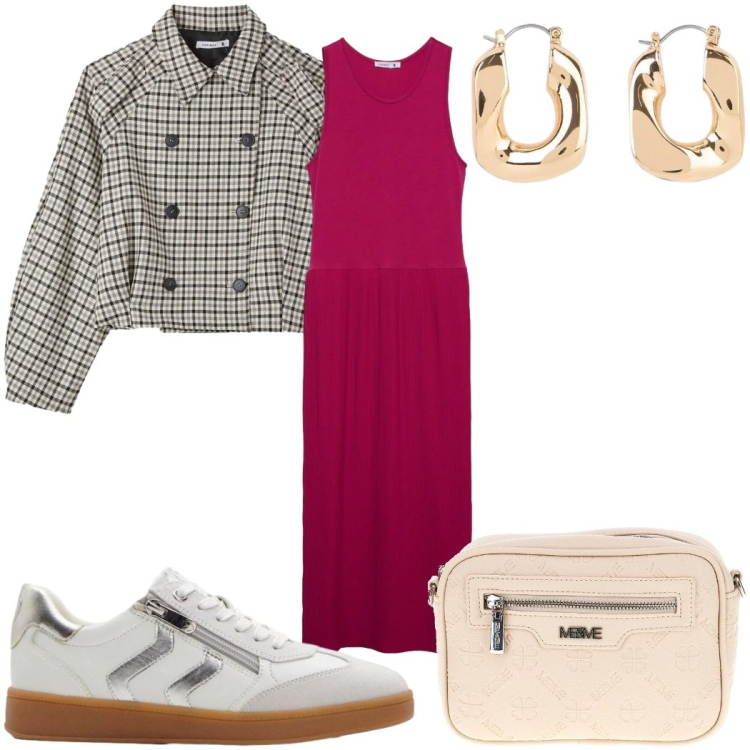 Outfit donna - Total look #2380637. Stile Sporty chic per Tutti i giorni. Abbinamento con orecchini, sneakers, vestiti lunghi, caban, borse a tracolla.