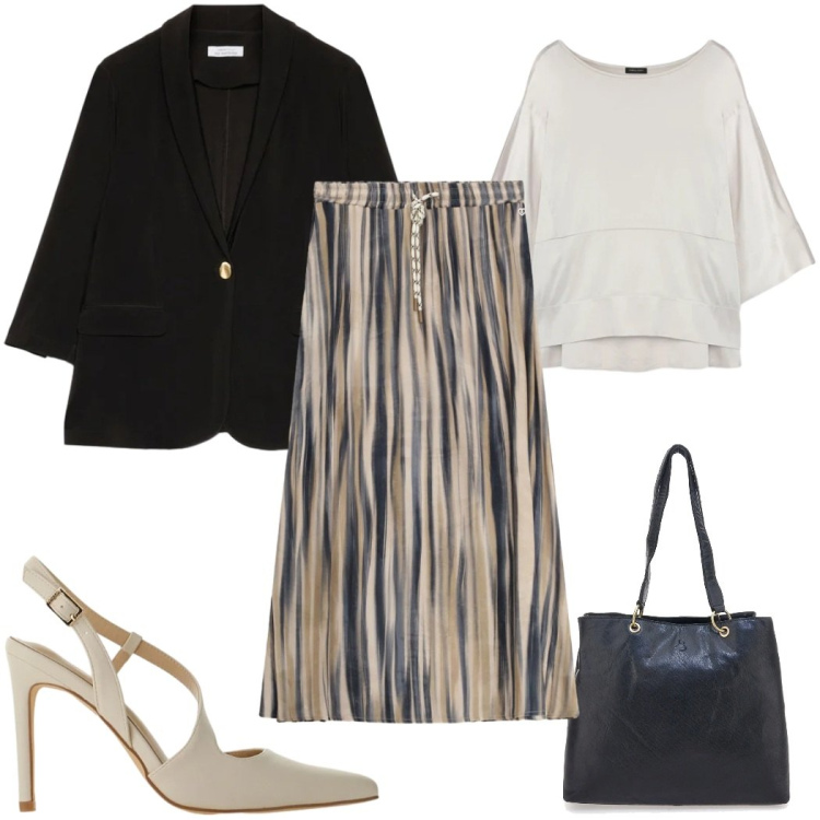 Outfit donna - Total look #2380639. Stile Trendy per Tutti i giorni. Abbinamento con blazer, bluse, gonne lunghe, décolleté, shopping bag.