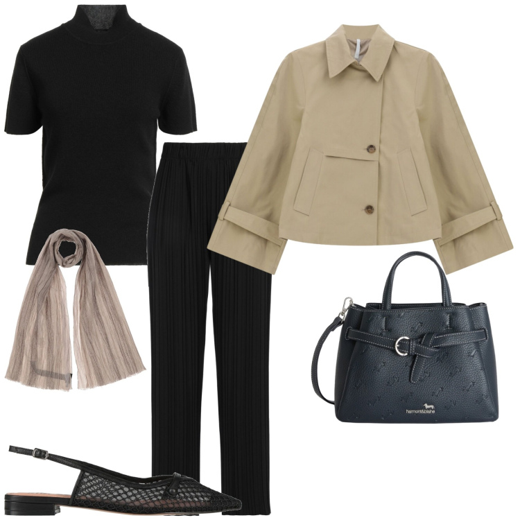 Outfit donna - Effortless aprile. Stile Casual chic per Tutti i giorni. Abbinamento con maglieria, sciarpe, pantaloni, ballerine, trench, borse a mano.