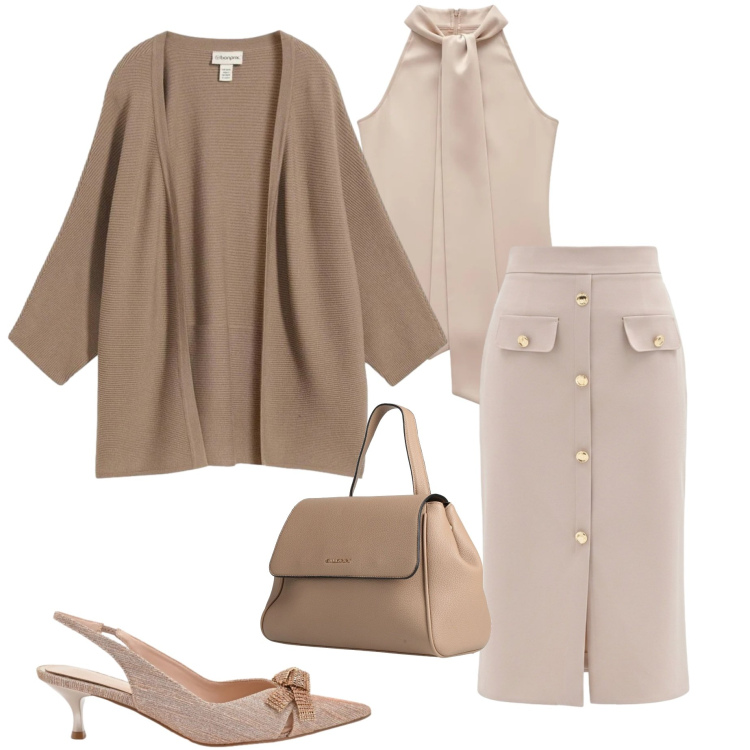Outfit donna - Effortless aprile. Stile Chic per Serata fuori. Abbinamento con zaini, cardigans, gonne longuette, top, décolleté.