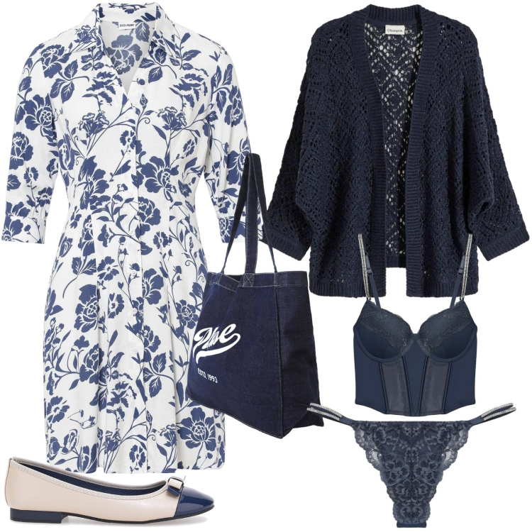 Outfit donna - Total look #2380655. Stile Casual per Tutti i giorni. look ideale per Petite. Abbinamento con vestiti, cardigans, bralette, perizomi, shopping bag, ballerine.