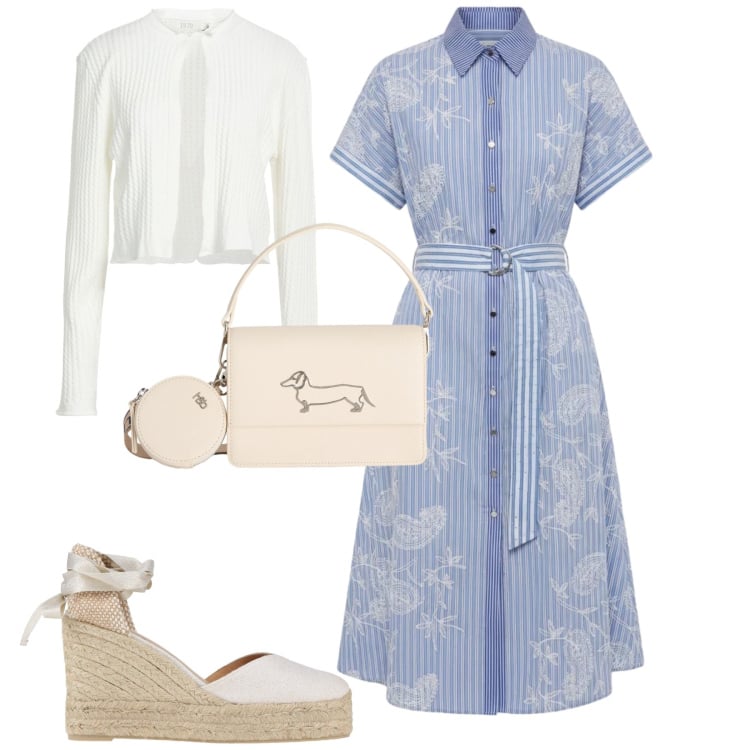 Outfit donna - Spring. Stile Urban per Tutti i giorni. Abbinamento con espadrillas, cardigans, vestiti chemisier, borse a tracolla.