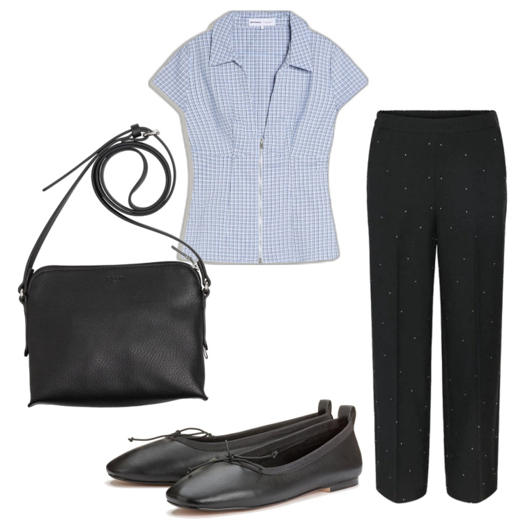 Outfit mujer - Bon ton look. Estilo Bon Ton para Oficina. Combinación con bailarinas, camisas de manga corta, bolsos saco, pantalones.