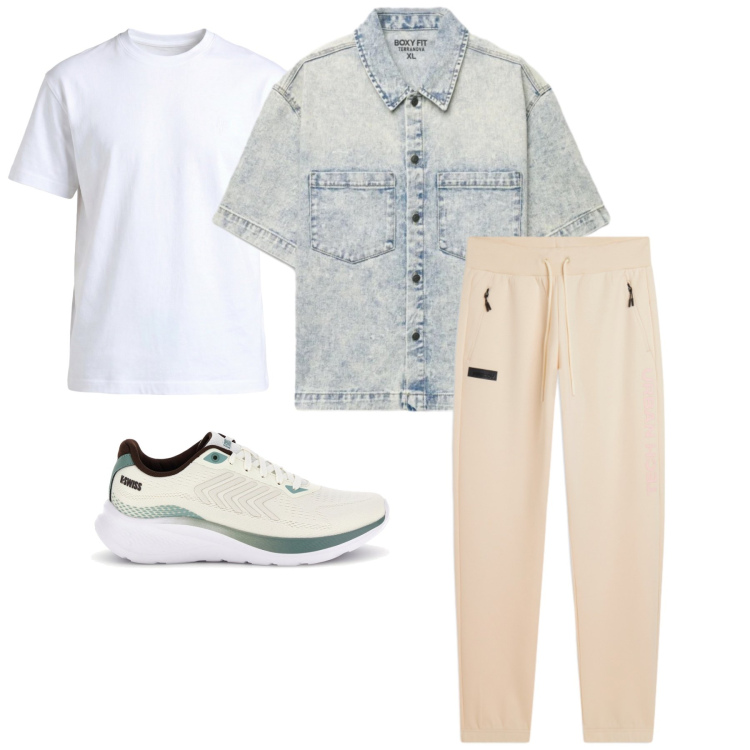 Outfit uomo - Aprile. Stile Urban per Tutti i giorni. Abbinamento con camicie a manica corta, t-shirt, pantaloni, sneakers.