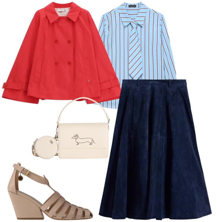 Outfit donna - Aprile. per Tutti i giorni. Abbinamento con décolleté, gonne, borse a tracolla, giacche, camicie.