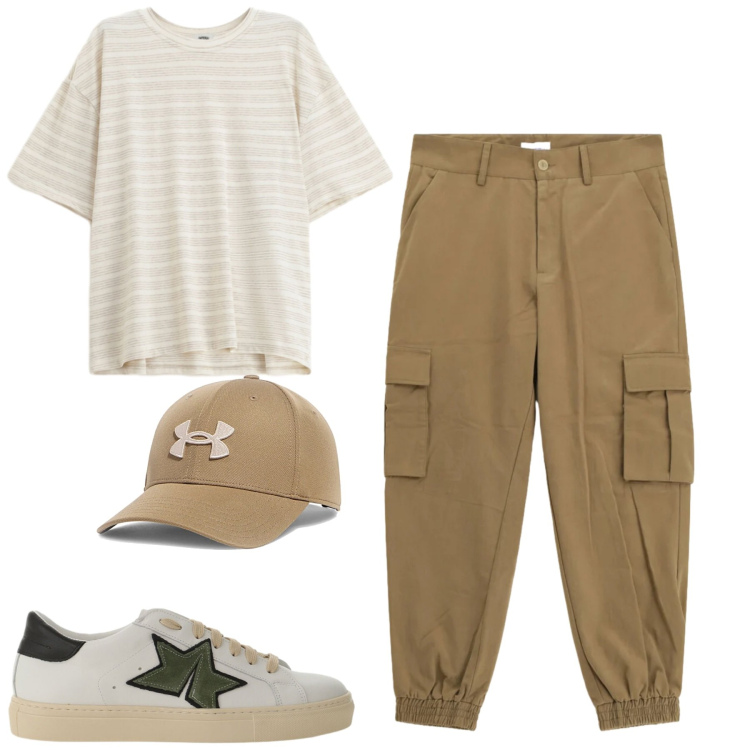Outfit uomo - Imperial. Stile Casual per Tutti i giorni. Abbinamento con pantaloni cargo, t-shirt, sneakers, cappelli con visiera.