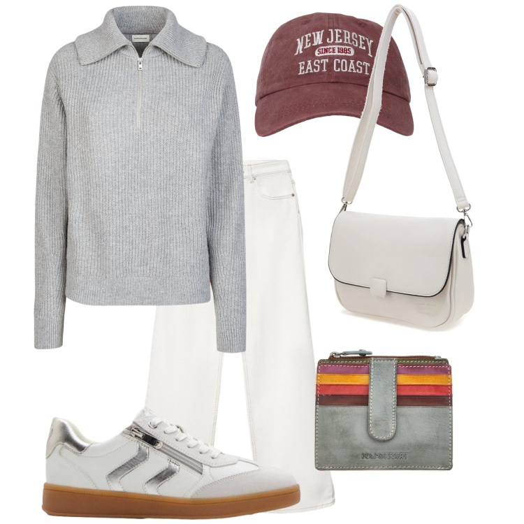 Outfit donna - Total look #2380690. Stile Casual per Tutti i giorni. Abbinamento con sneakers, jeans, cappelli con visiera, portafogli, borse a tracolla, maglieria.