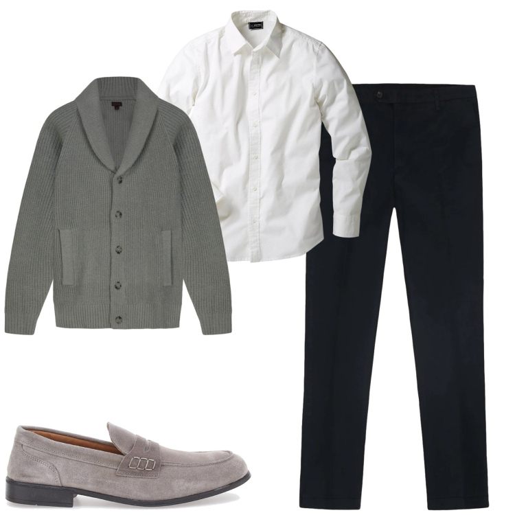 Outfit uomo - City. Stile Urban per Ufficio. Abbinamento con camicie, pantaloni, scarpe stringate, cardigans.
