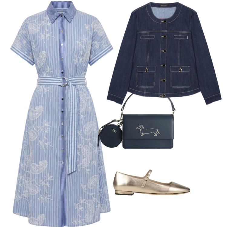 Outfit donna - Di giorno. per Tutti i giorni. Abbinamento con ballerine, blazer, vestiti chemisier, borse a tracolla.