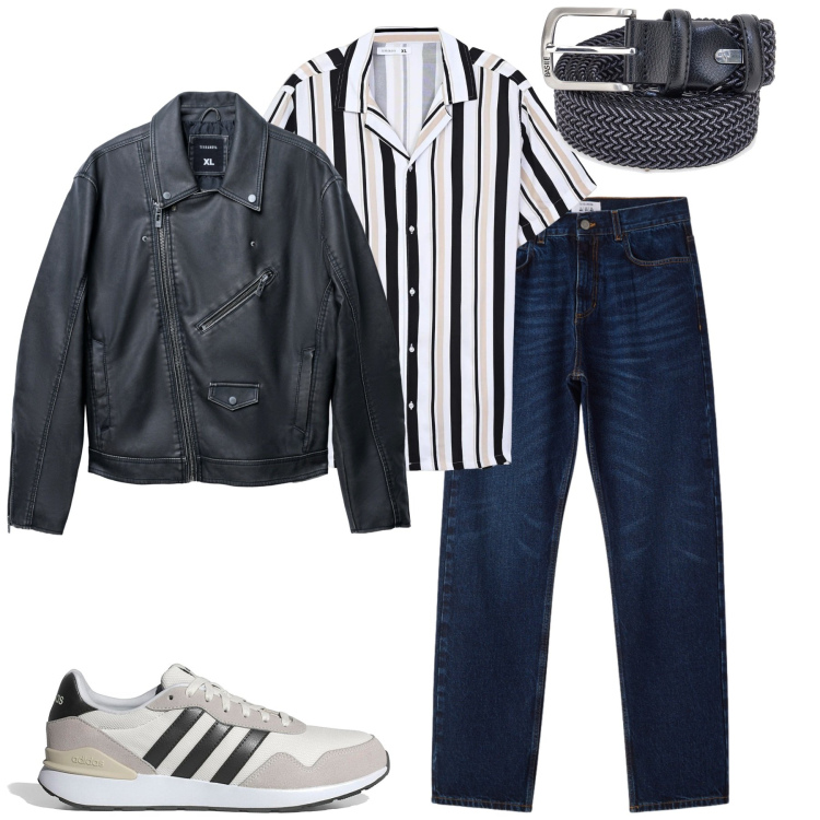 Outfit uomo - Total look #2380694. Stile Urban per Tutti i giorni. Abbinamento con camicie a manica corta, jeans dritti, giacche, cinture, sneakers.