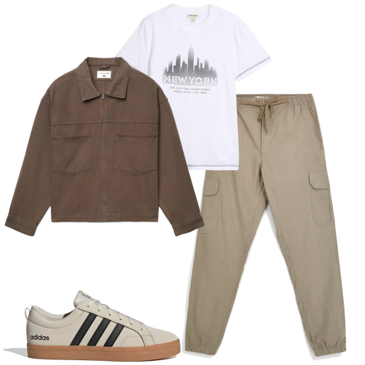 Outfit uomo - Terranova. Stile Casual per Tutti i giorni. Abbinamento con t-shirt, cappotti, sneakers, pantaloni cargo.