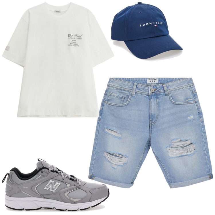 Outfit uomo - Total look #2380703. Stile Casual per Tutti i giorni. Abbinamento con bermuda, t-shirt, sneakers, cappelli con visiera.