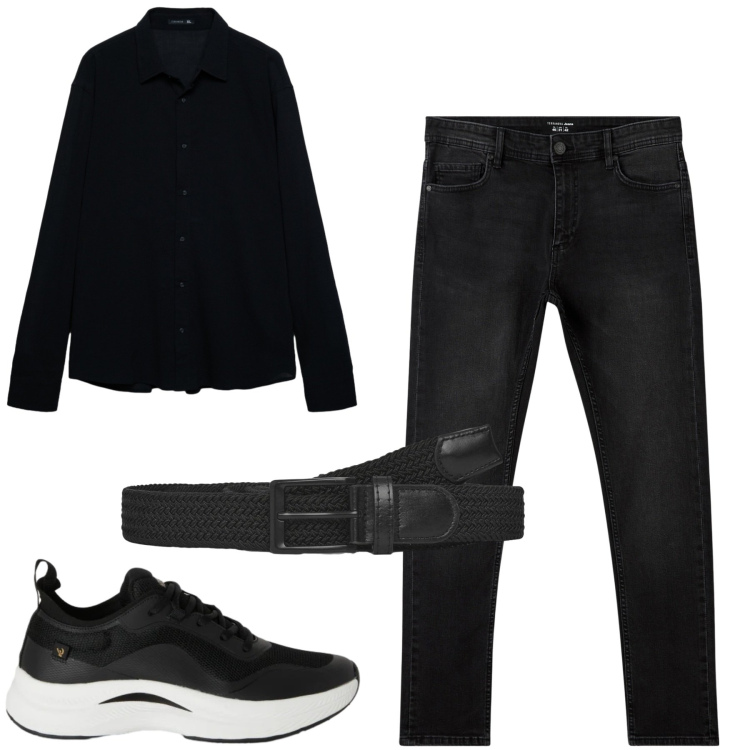 Outfit uomo - Black. Stile Casual per Tutti i giorni. Abbinamento con jeans skinny, cinture, camicie, sneakers.