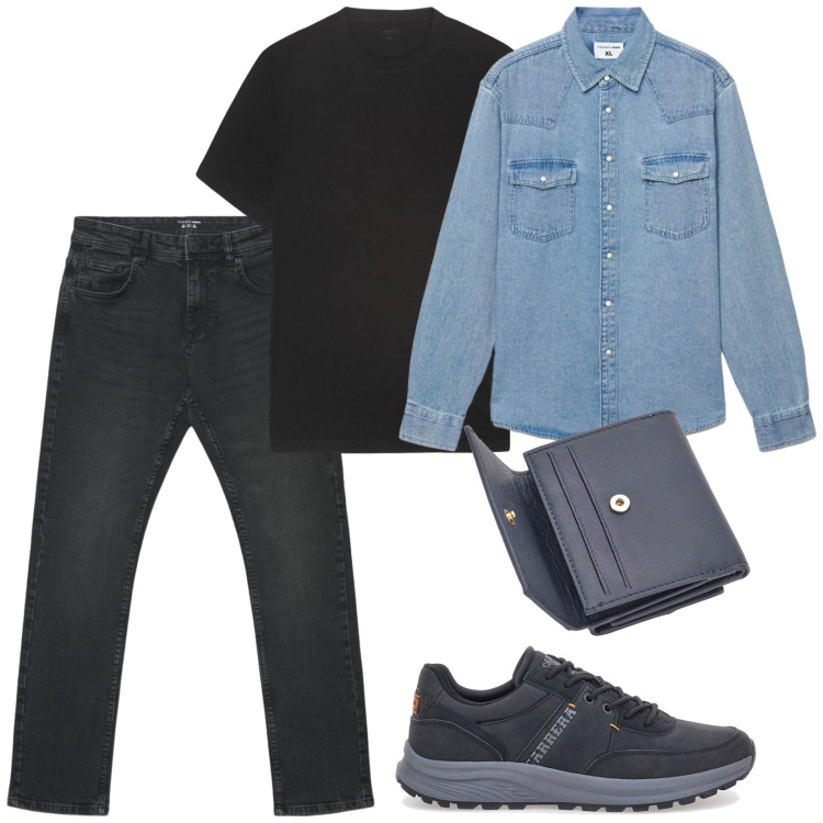 Outfit uomo - Total look #2380721. Stile Urban per Tutti i giorni. Abbinamento con jeans, camicie, t-shirt, portafogli, sneakers.