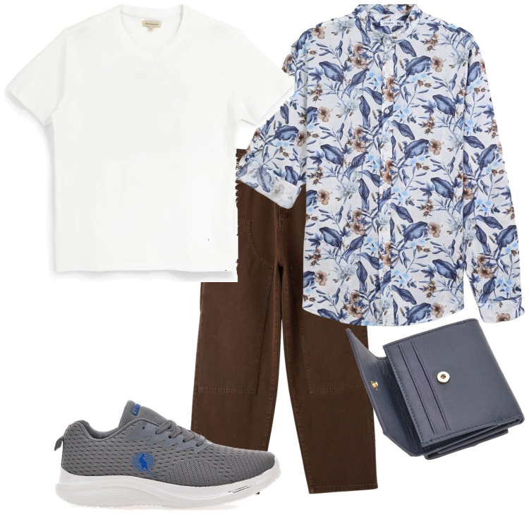 Outfit uomo - Quotidiano. Stile Casual per Tutti i giorni. Abbinamento con camicie, pantaloni, portafogli, sneakers, t-shirt.