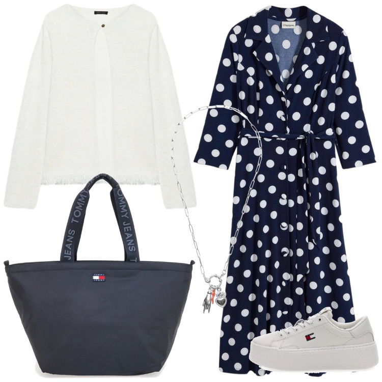 Outfit donna - Total look #2380759. Stile Basic per Tutti i giorni. Abbinamento con vestiti chemisier, cardigans, ciondoli, sneakers, borse tote.
