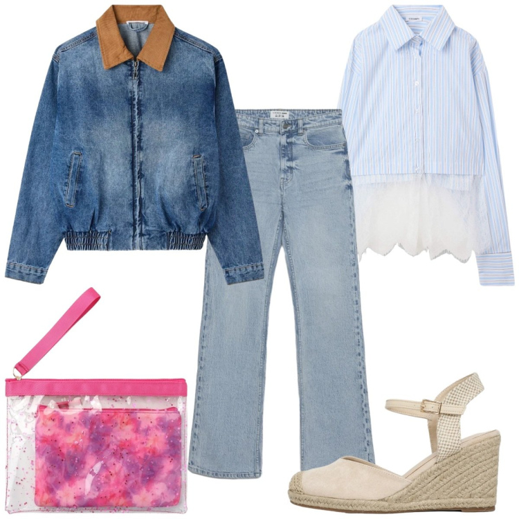 Outfit donna - Terranova Spring Deals: boho. Stile Boho per Tutti i giorni. Abbinamento con camicie, zeppe, cappotti, jeans bootcut, pochette.