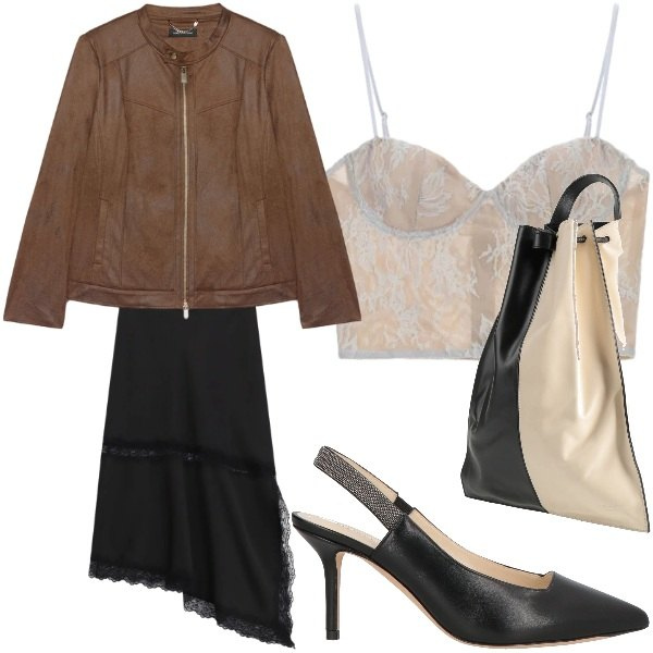 Outfit donna - casual. Stile Casual chic per Tutti i giorni. Abbinamento con zaini, décolleté, blazer, gonne longuette, canottiere.
