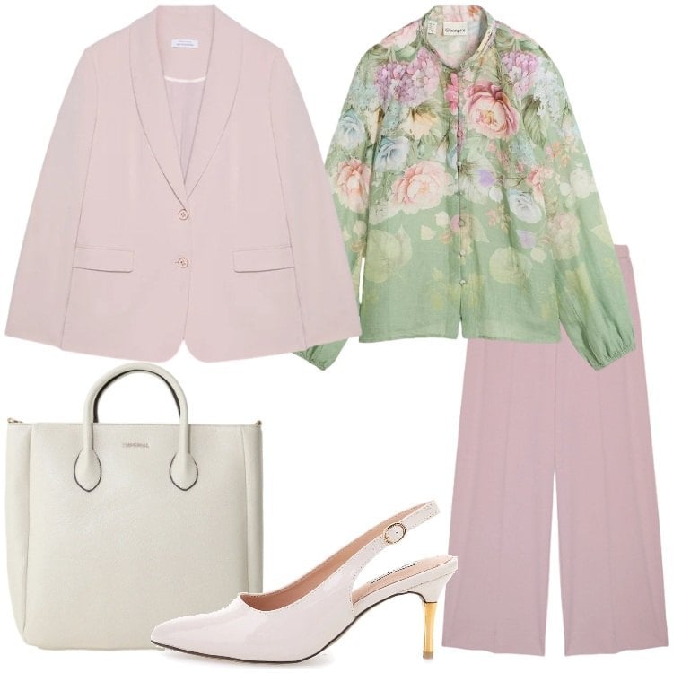 Outfit donna - Colori che illuminano Curvy Style. Stile Romantica per Serata fuori. Abbinamento con bluse, borse a tracolla, pantaloni, blazer, décolleté.