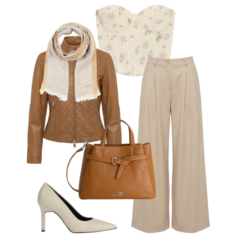 Outfit donna - Total look #2380780. Stile Chic per Serata fuori. Abbinamento con décolleté, sciarpe, top, borse a mano, giacche, pantaloni.
